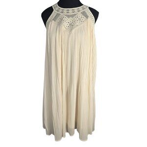 NWT | Zesica Pleated Crochet Halter Dress | Cream White | Medium